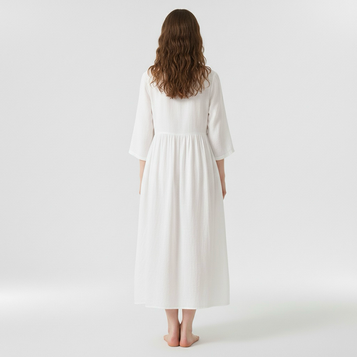 Vestido midi holgado para mujer con cinturón y manga corta