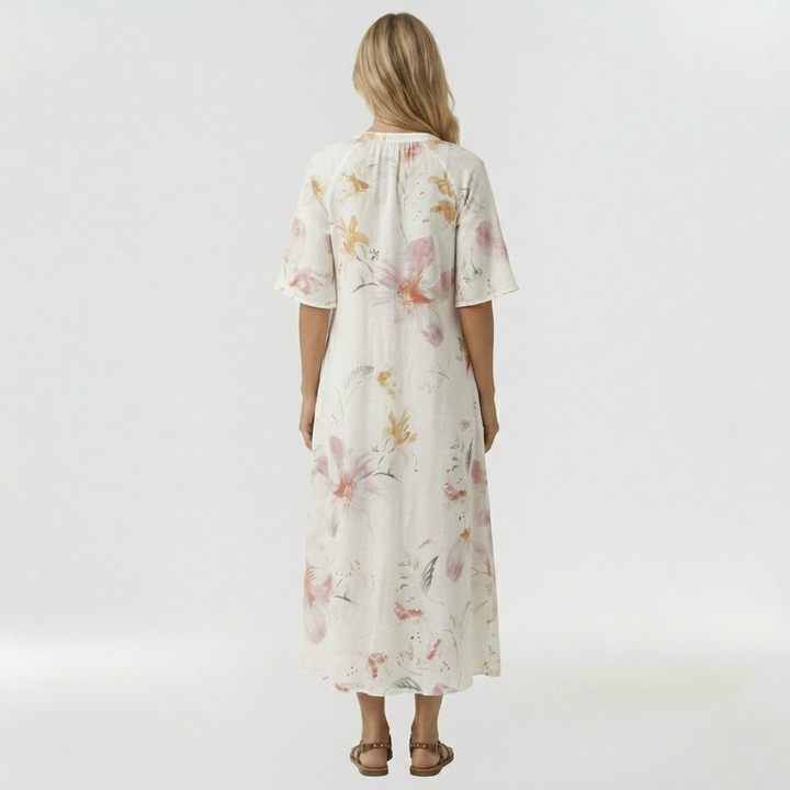 Abito lungo a fiori con maniche corte da donna