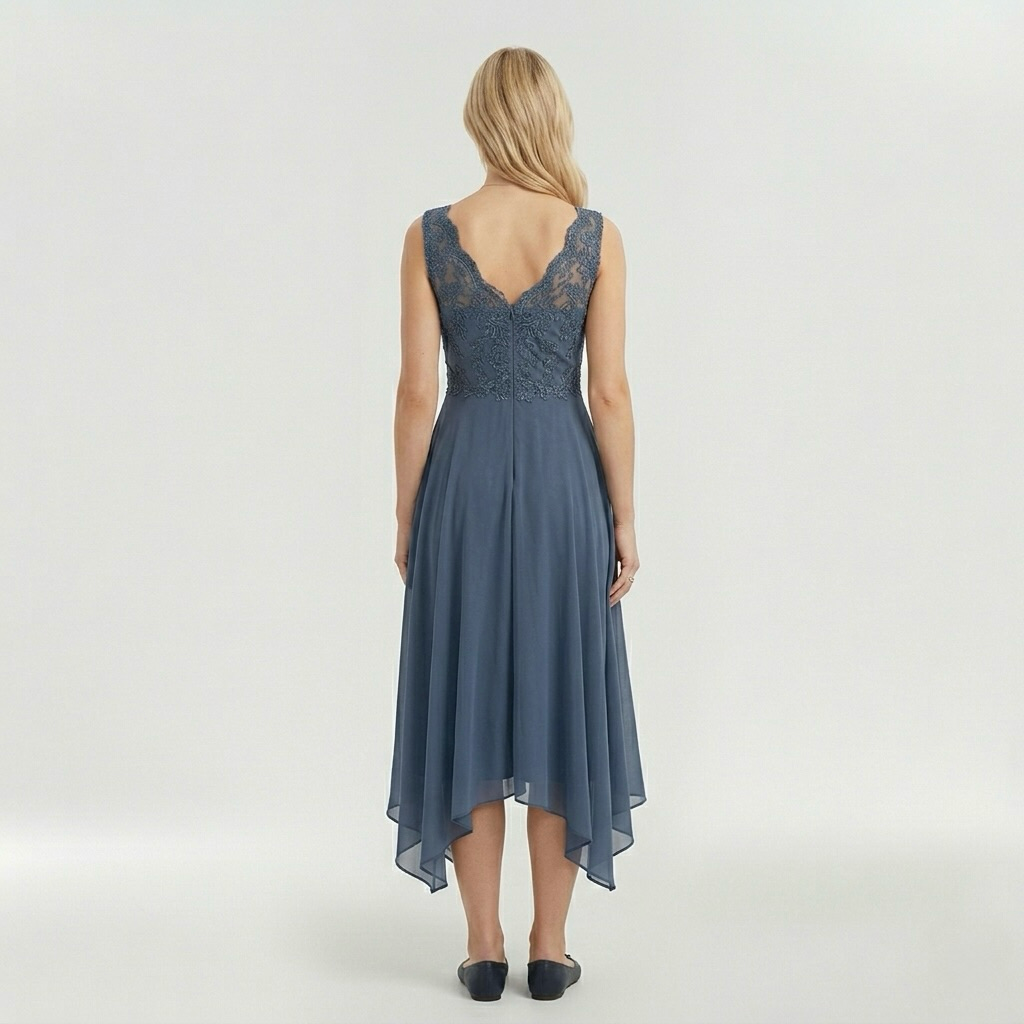 Εlegant βραδινό φόρεμα για γυναίκα με ασύμμετρη φούστα