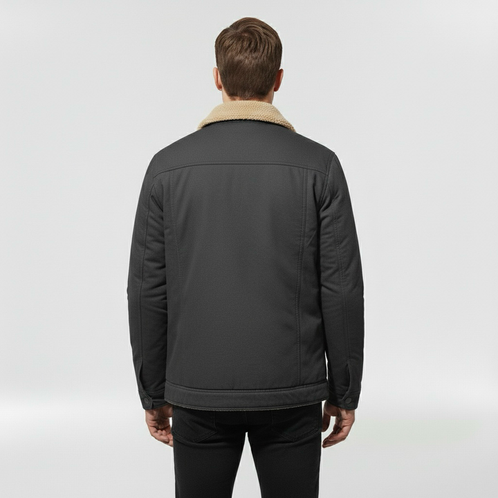 Pánská bunda s límcem z beránčí kožešiny a předním zipem pro chladné počasí