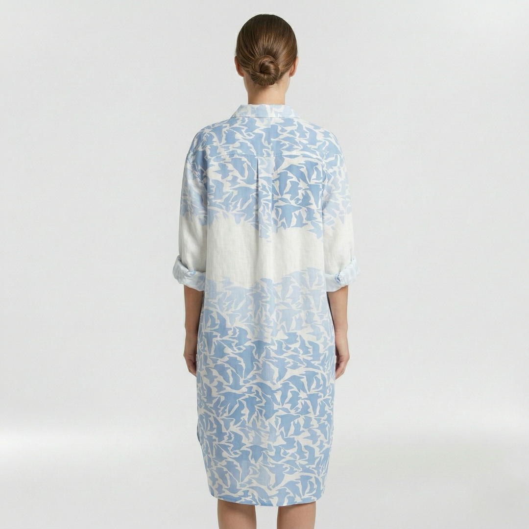 Vestido camisero estampado con mangas largas para mujer