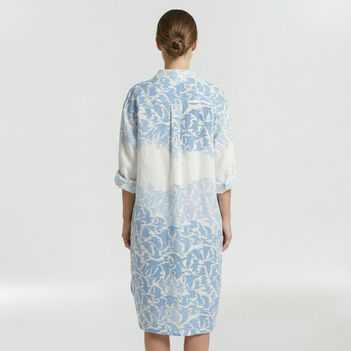 Vestido camisero estampado con mangas largas para mujer