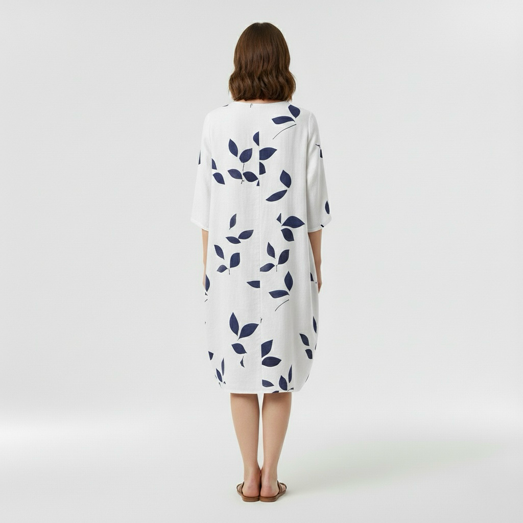 Vestido midi estampado con manga tres cuartos para mujer