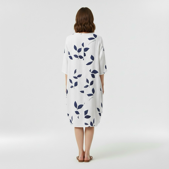 Vestido midi estampado con manga tres cuartos para mujer