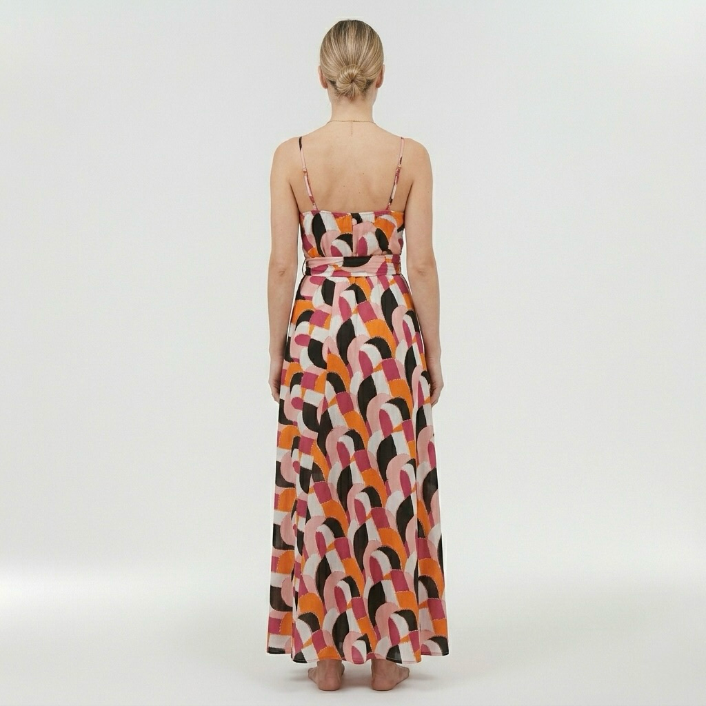 Robe longue imprimée pour femme avec fines bretelles