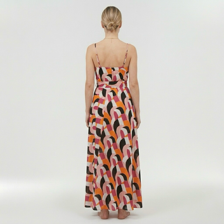 Robe longue imprimée pour femme avec fines bretelles