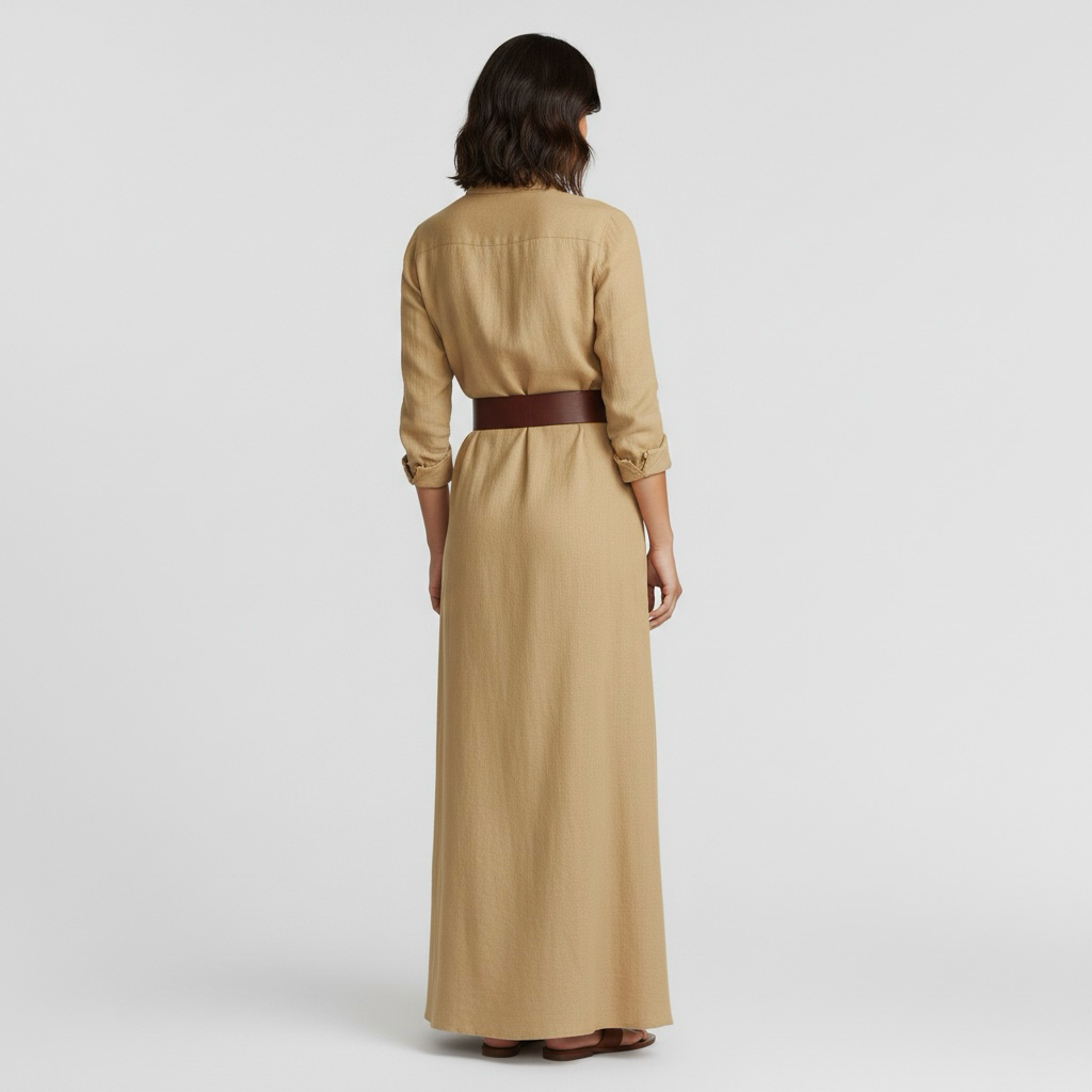 Abito lungo da donna a maniche lunghe con cintura per eventi