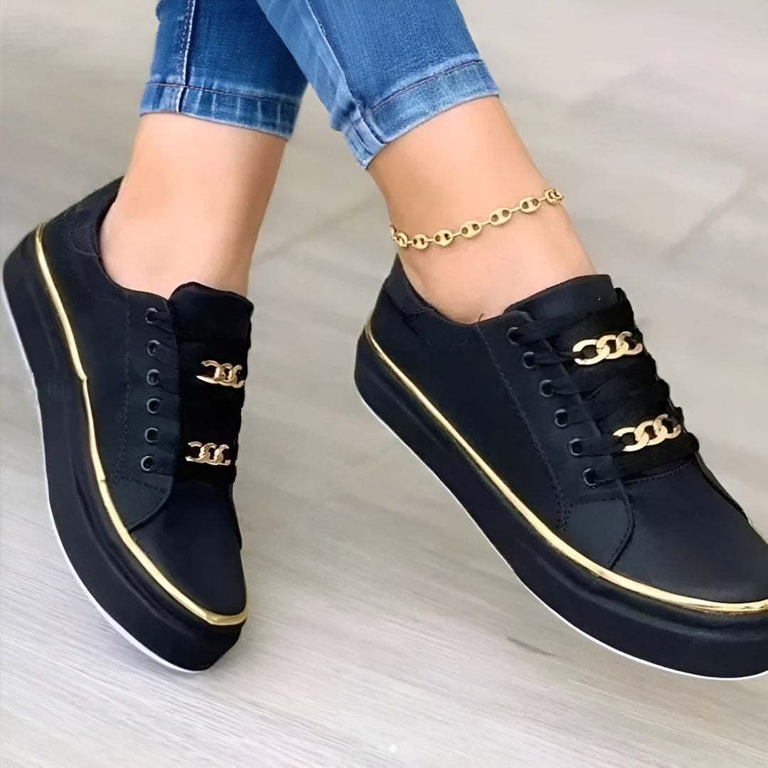 Baskets de sport pour femme avec semelle amortissante et chaîne dorée | Sneakers décontractées confortables pour un usage quotidien