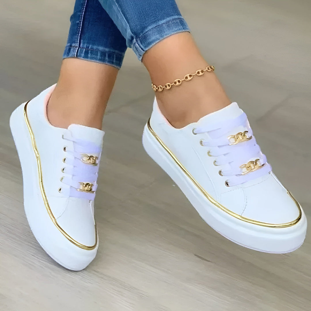 Baskets de sport pour femme avec semelle amortissante et chaîne dorée | Sneakers décontractées confortables pour un usage quotidien