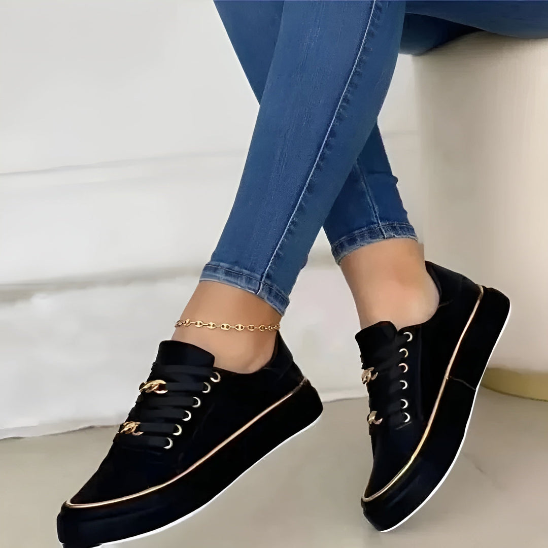 Baskets de sport pour femme avec semelle amortissante et chaîne dorée | Sneakers décontractées confortables pour un usage quotidien
