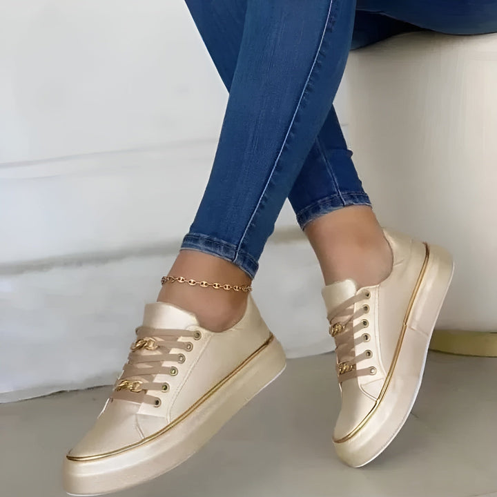 Baskets de sport pour femme avec semelle amortissante et chaîne dorée | Sneakers décontractées confortables pour un usage quotidien