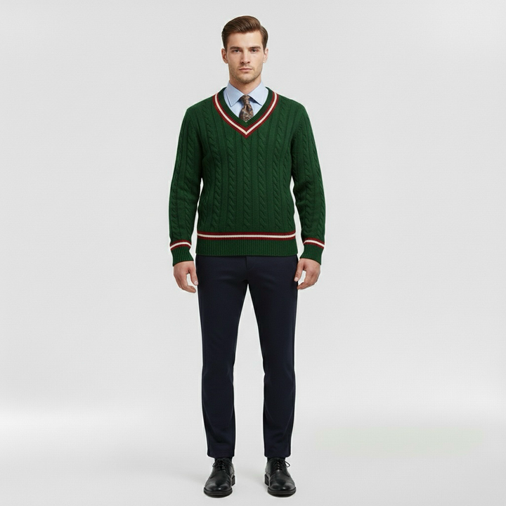 Strickpullover mit V-Ausschnitt für Herren mit kontrastierendem Rand