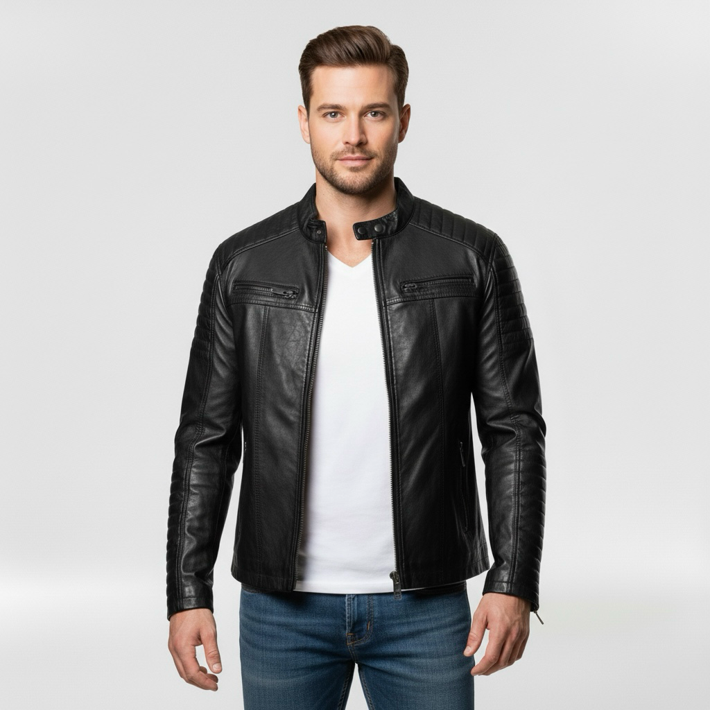 Pánská kožená bunda se zapínáním na zip pro každodenní běžné nošení