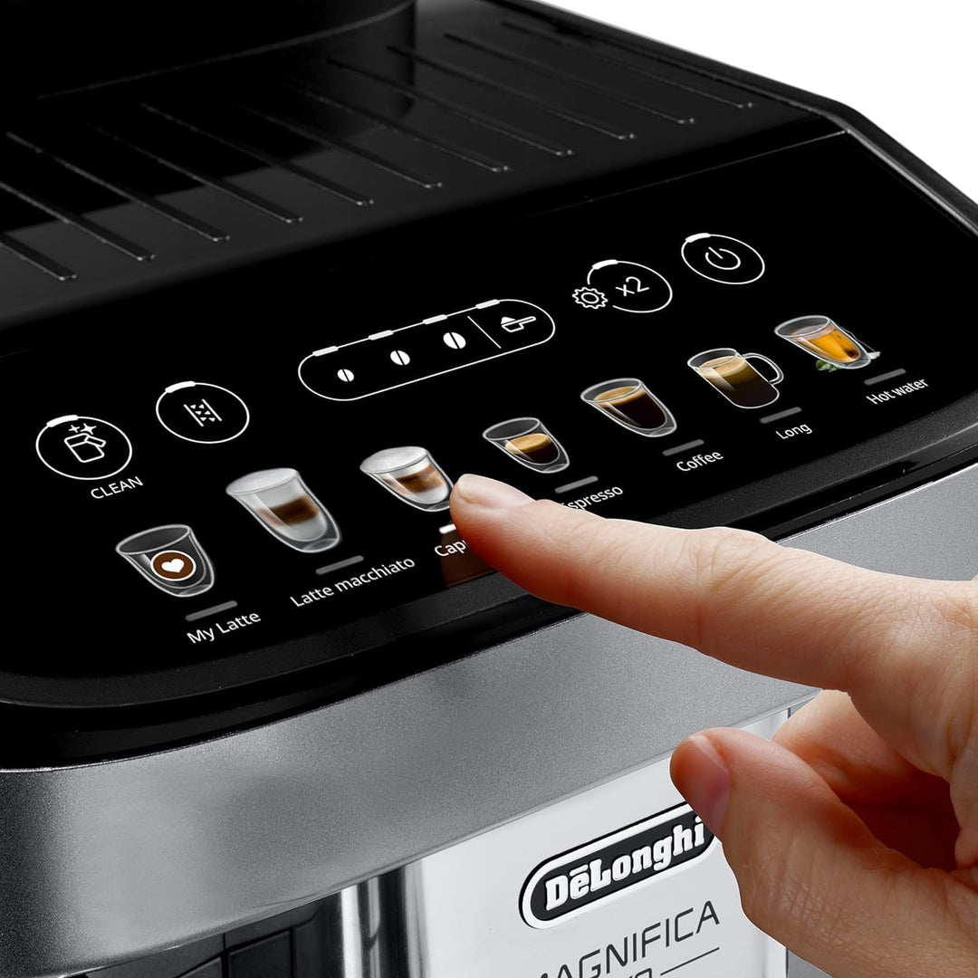 De'Longhi Magnifica Evo ECAM 292.81.B Kaffeevollautomat mit LatteCrema Milchsystem, 7 Direktwahltasten für Cappuccino, Espresso und weitere Kaffeespezialitten, 2-Tassen-Funktion, Schwarz