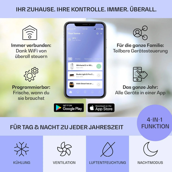 Klarstein Mobile Klimaanlage mit Abluftschlauch, 4-in-1 Klimagerät mit Ventilator, Luftentfeuchter & Nachtmodus, Kleine & Portable Klimaanlage für Wohnung & Büro, Niedriger Verbrauch, 9000 BTU