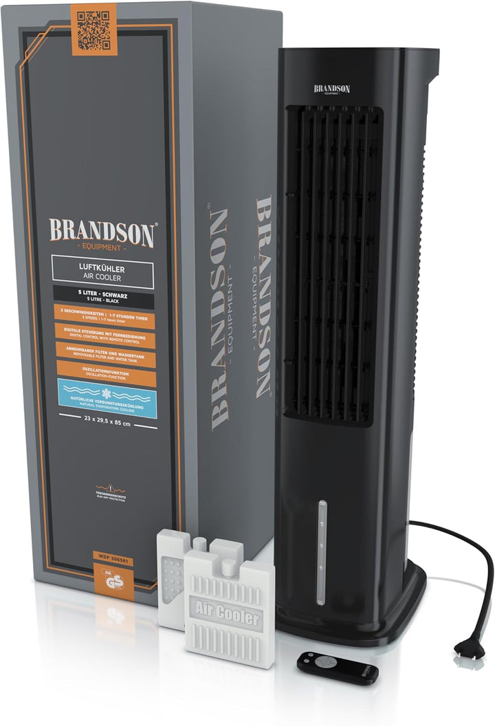 Brandson - Luftkühler mit Wasserkühlung 5 in 1 - Verdunstungskühler, Luftbefeuchter, Ventilator & Luftreiniger, mobile Klimaanlage ohne Abluftschlauch - Preisträger 2025 - leise - 5L Wassertank