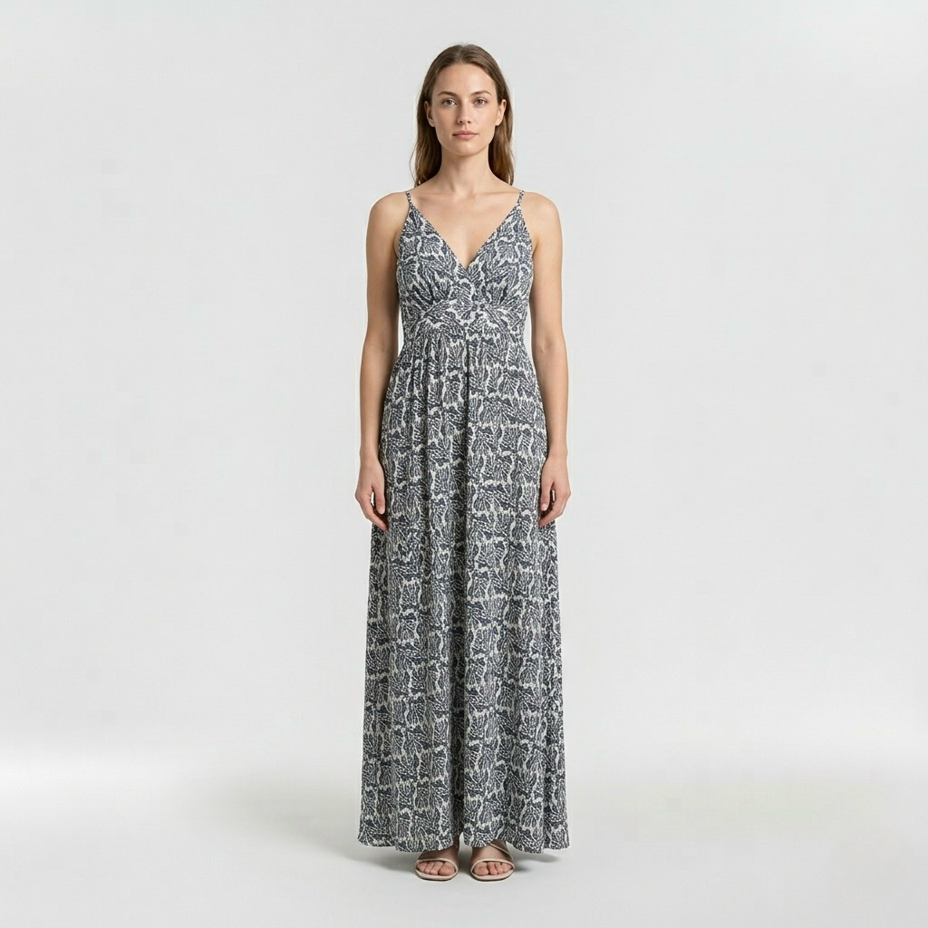 Robe longue imprimée pour femme avec fines bretelles