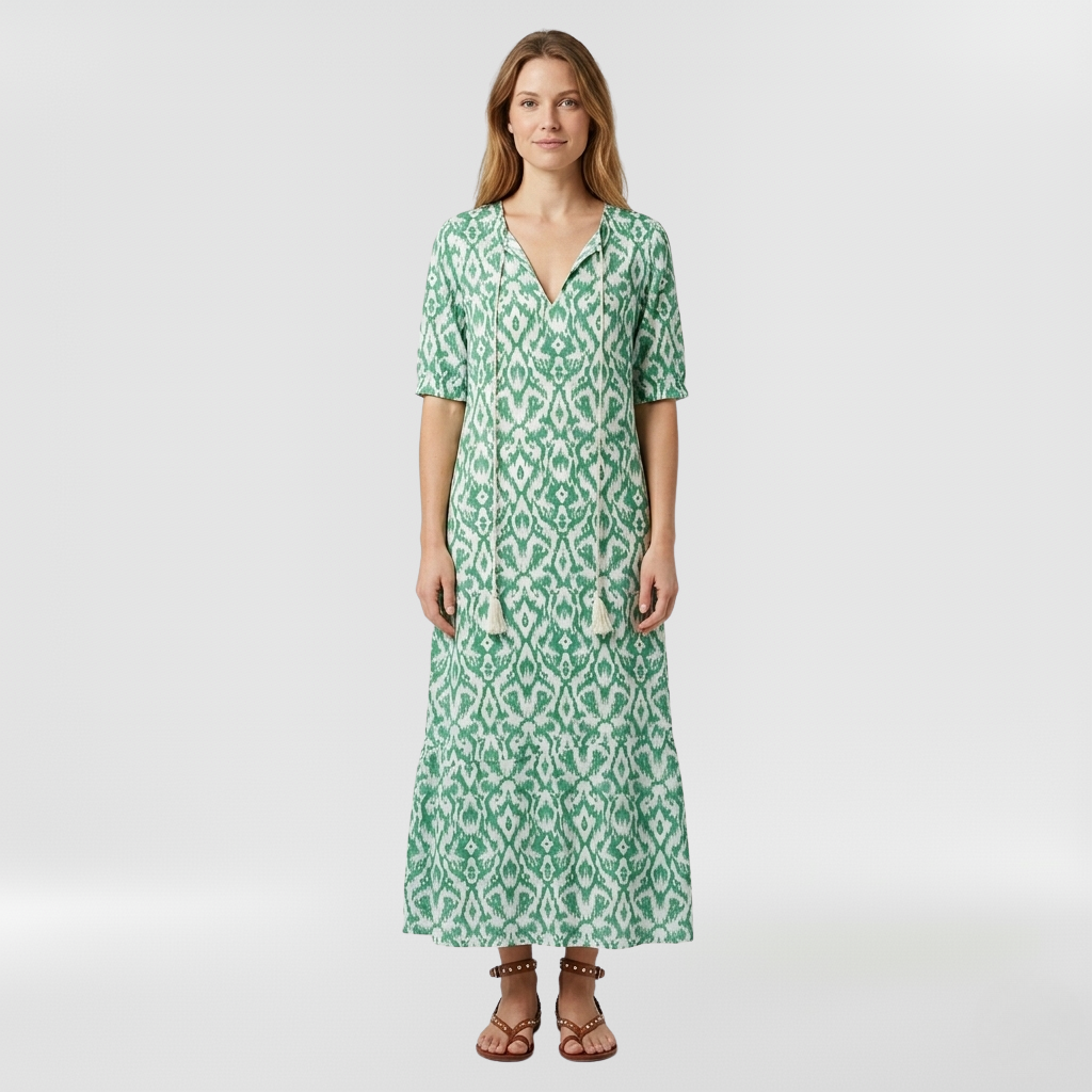 Abito lungo a fiori con maniche corte da donna