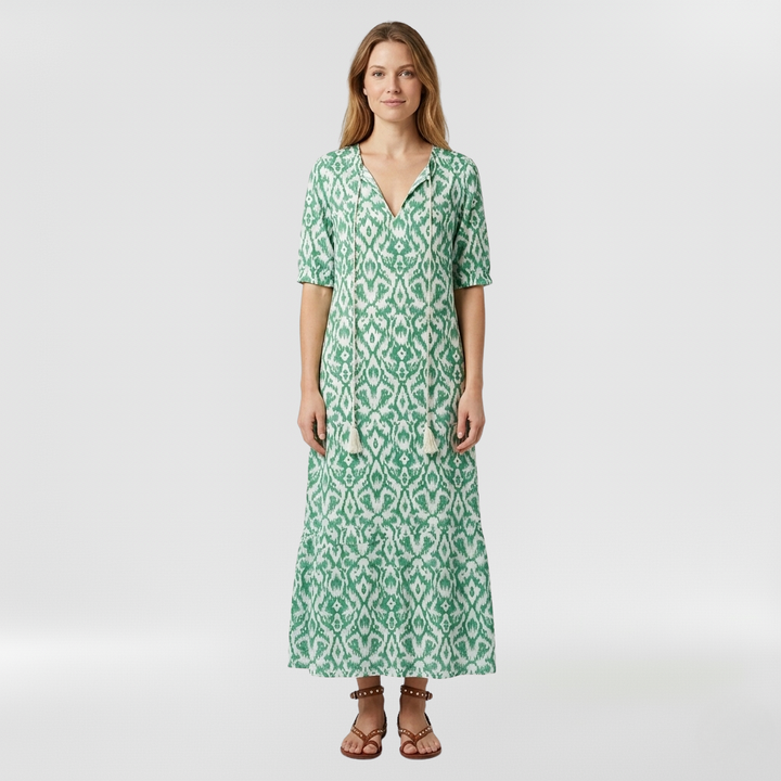 Abito lungo a fiori con maniche corte da donna