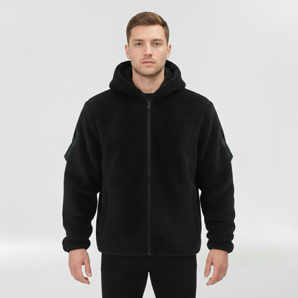 Kurtka z polaru z kapturem i zamkiem błyskawicznym dla mężczyzn na zimę