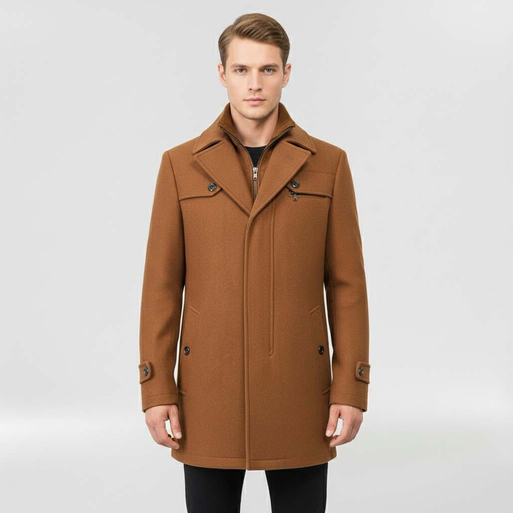 Cappotto medio lungo da uomo con bottoni per inverno elegante