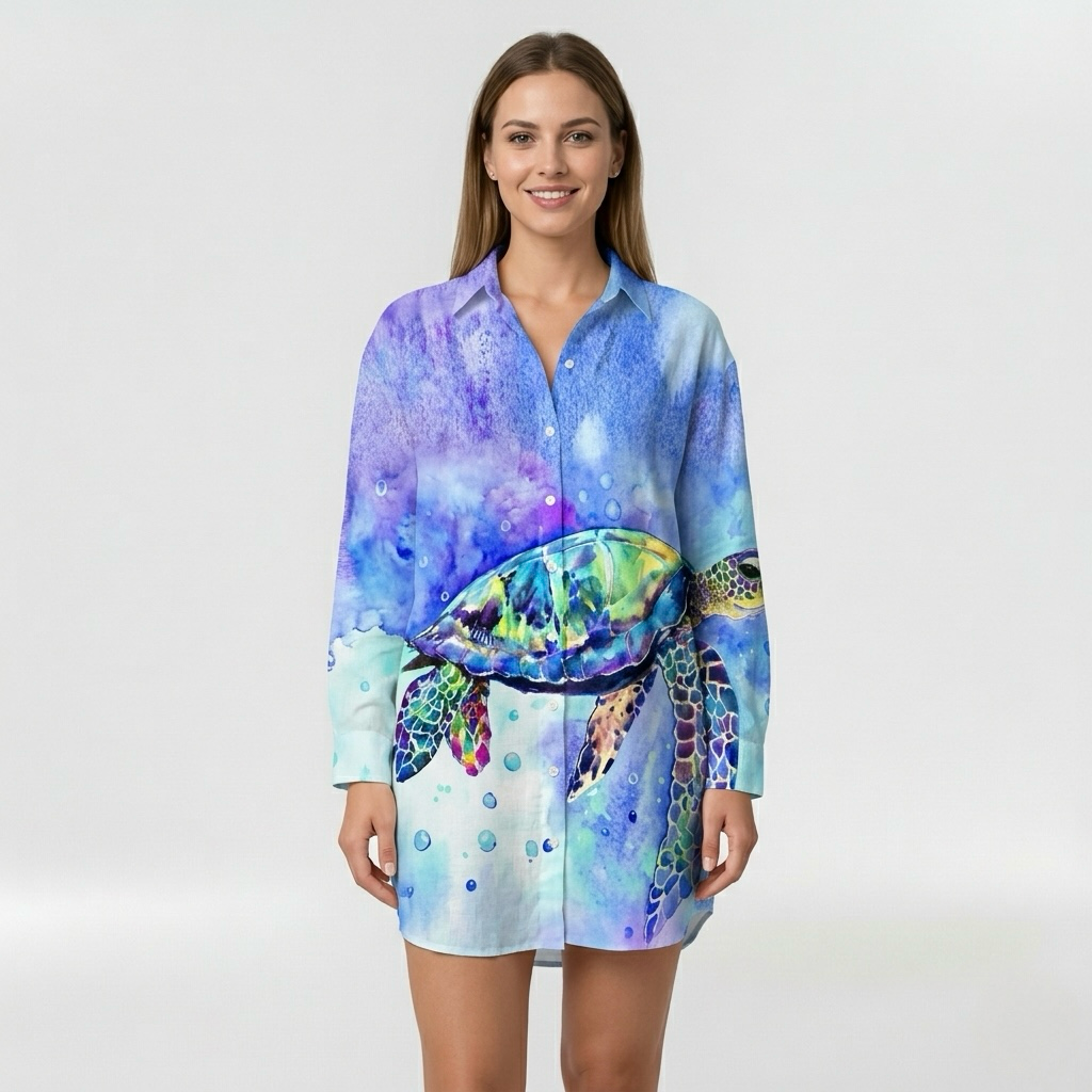 Vestido camisero estampado con mangas largas para mujer