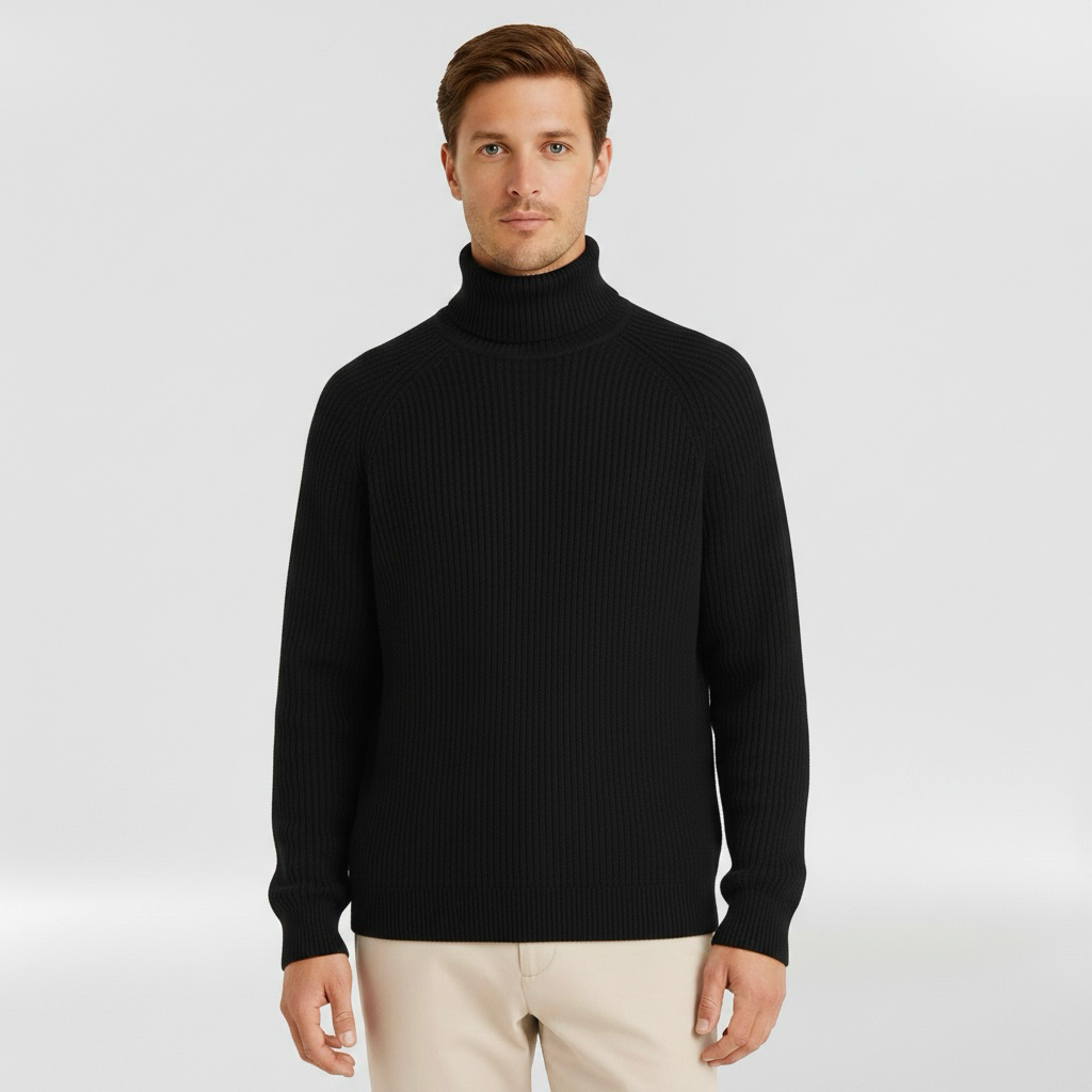 Pánský svetr s vysokým límcem a žebrovaným vzorem pro každodenní nošení