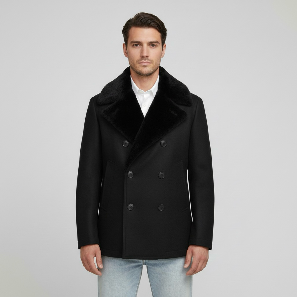 Férfi hosszú télikabát dupla soros gombolással