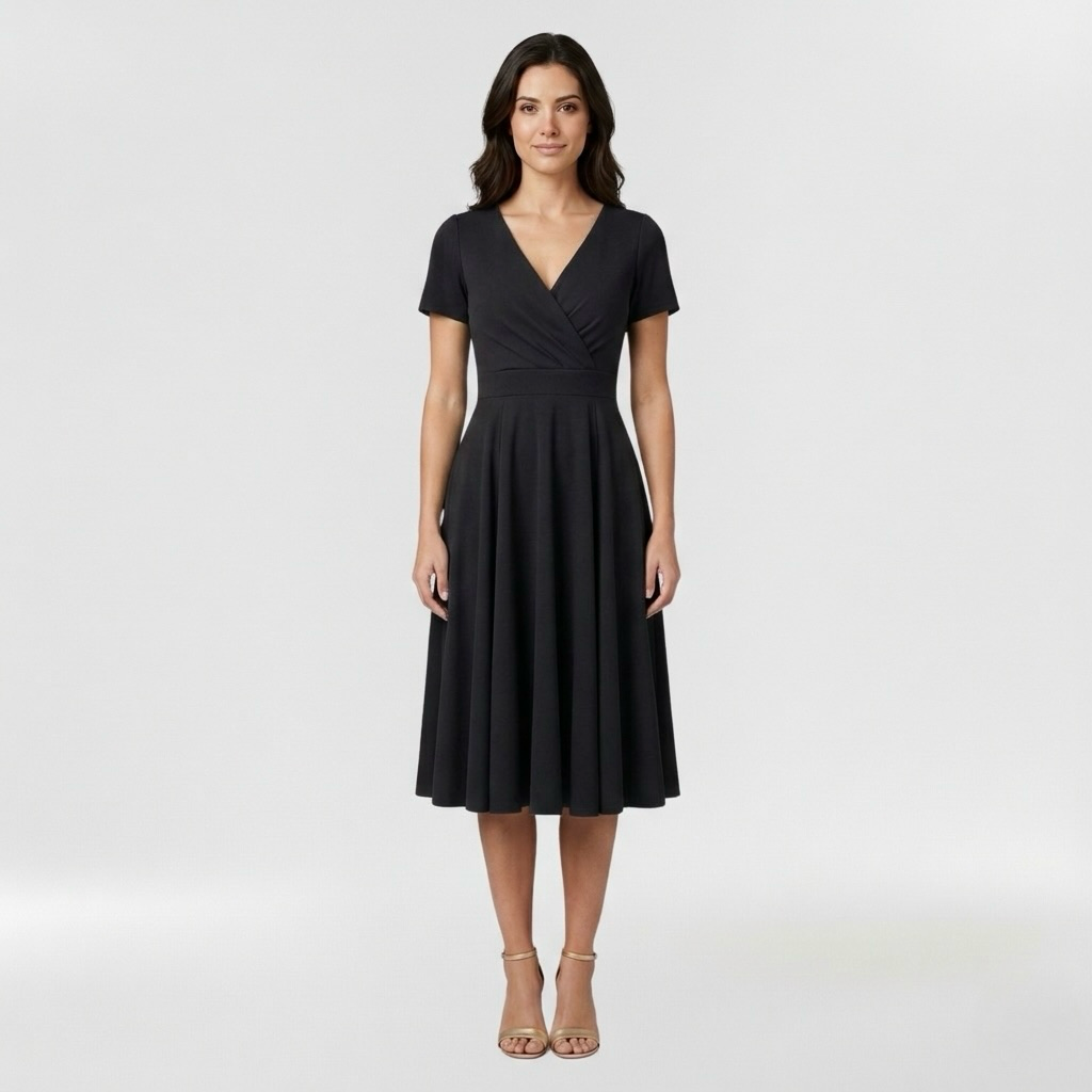 Robe midi pour femme avec décolleté en V et manches courtes