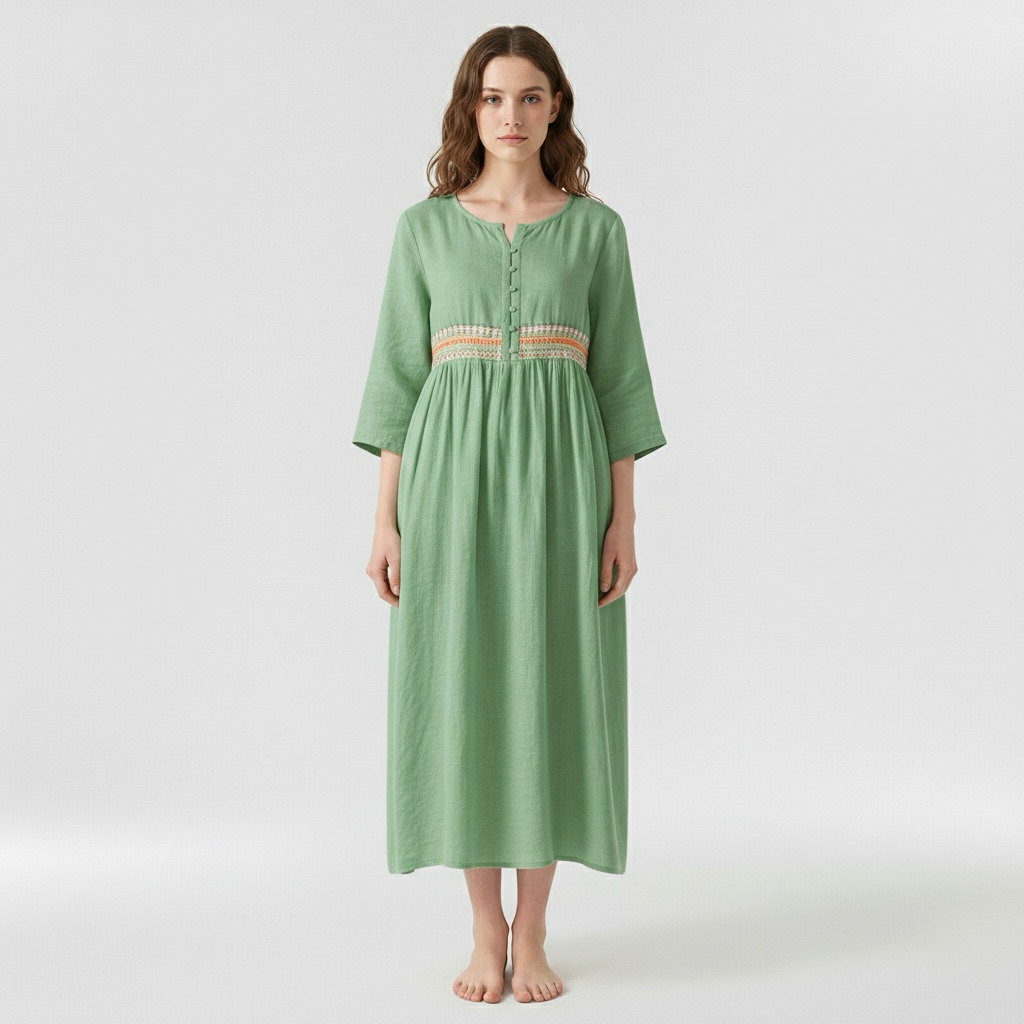 Vestido midi holgado para mujer con cinturón y manga corta