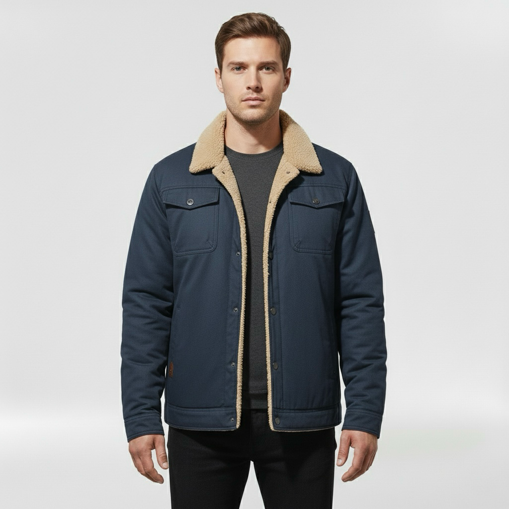 Pánská bunda s límcem z beránčí kožešiny a předním zipem pro chladné počasí