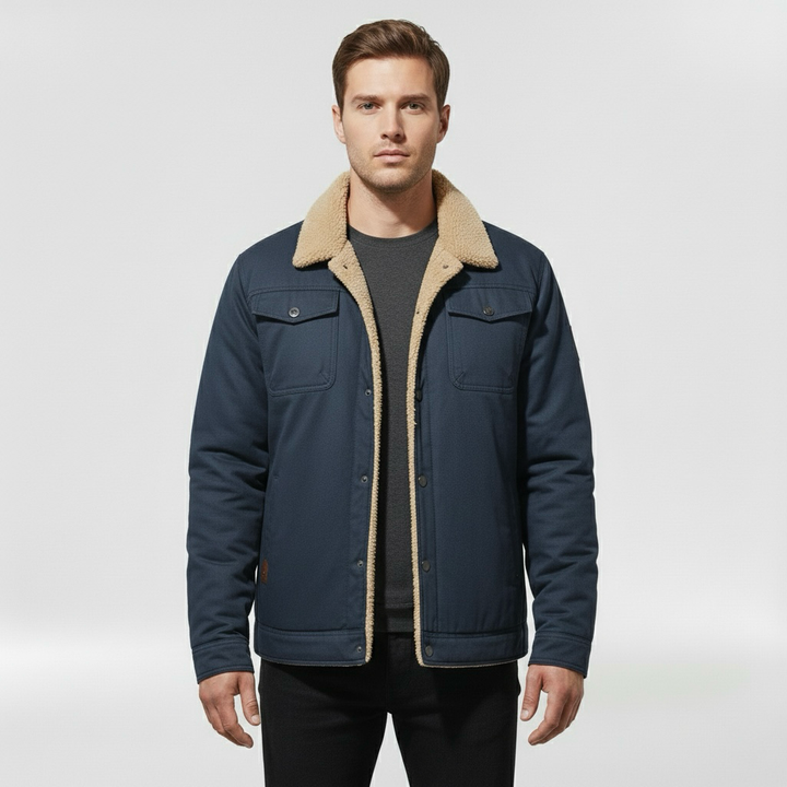 Pánská bunda s límcem z beránčí kožešiny a předním zipem pro chladné počasí