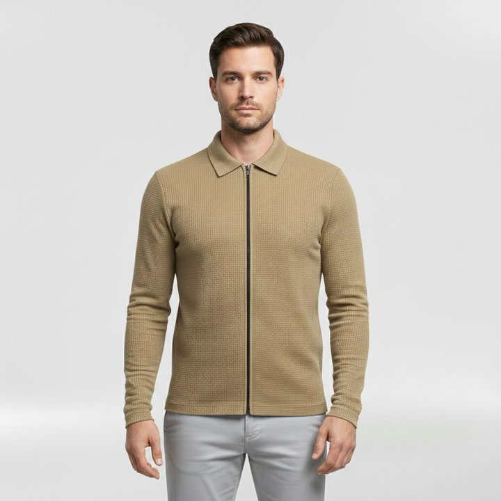 Pánský svetr na zip s vysokým límcem pro každodenní vrstvení
