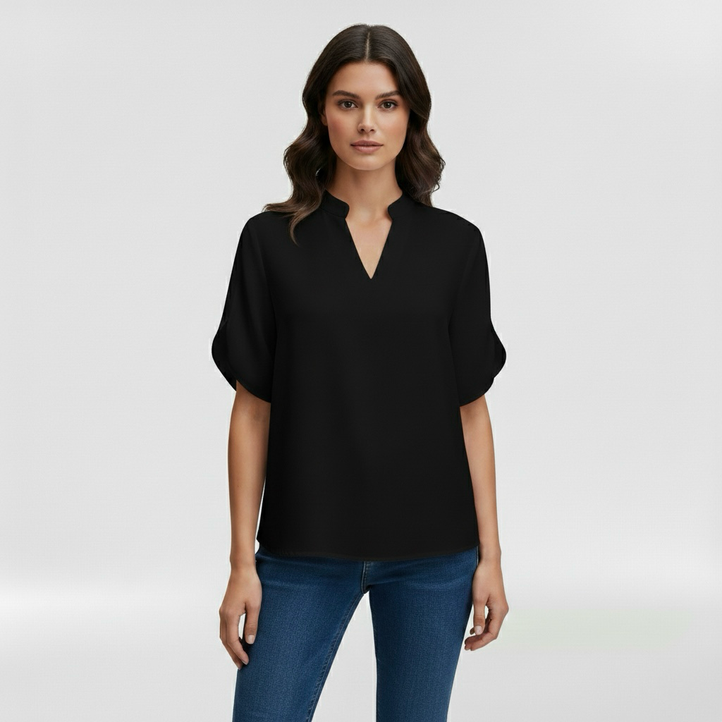 Camicia da donna con scollo a V e manica corta per uso quotidiano