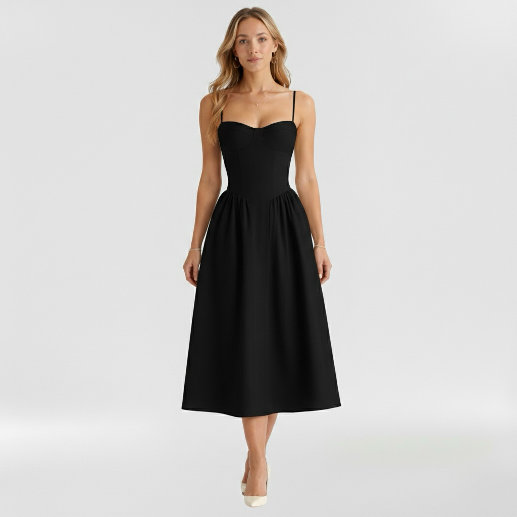 Vestito midi da donna con corpetto a corsetto a stampa floreale