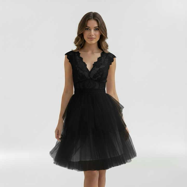 Vestido mini de tul con escote en V para mujer fiestas