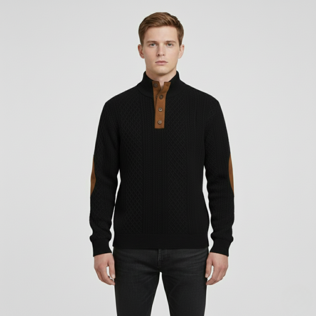 Maglione a maglia con mezza cerniera da uomo con toppe sui gomiti