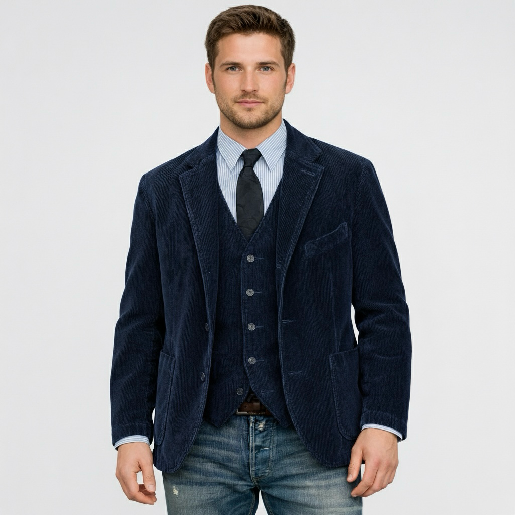 Sacou bărbați din catifea cu rever și nasturi