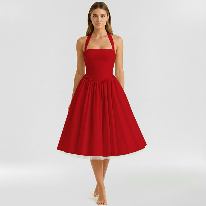 Abito midi da donna senza maniche e svasato per eventi