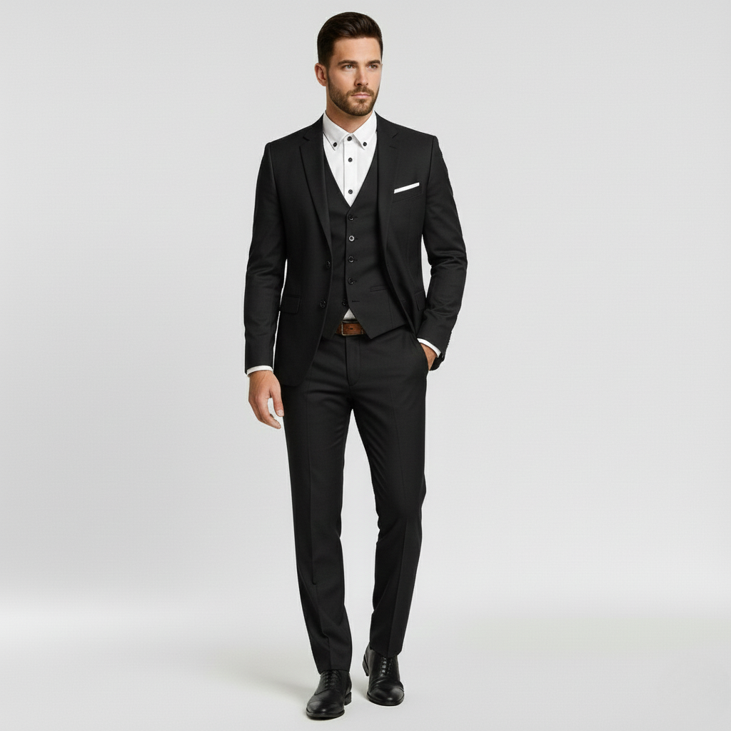 Costume 3 pièces pour homme avec veste, gilet et pantalon pour mariages