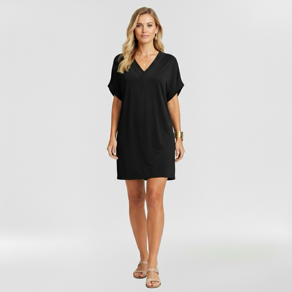 Dámské šaty s výstřihem do V a krátkým rukávem pro příležitostné nošení v létě