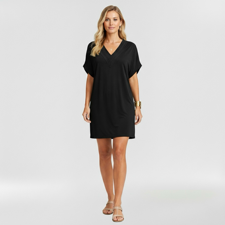 Dámské šaty s výstřihem do V a krátkým rukávem pro příležitostné nošení v létě