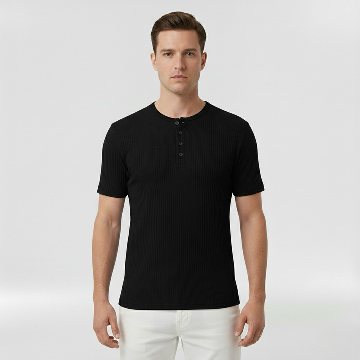 Κοντομάνικη μπλούζα Henley για άντρες με κουμπιά