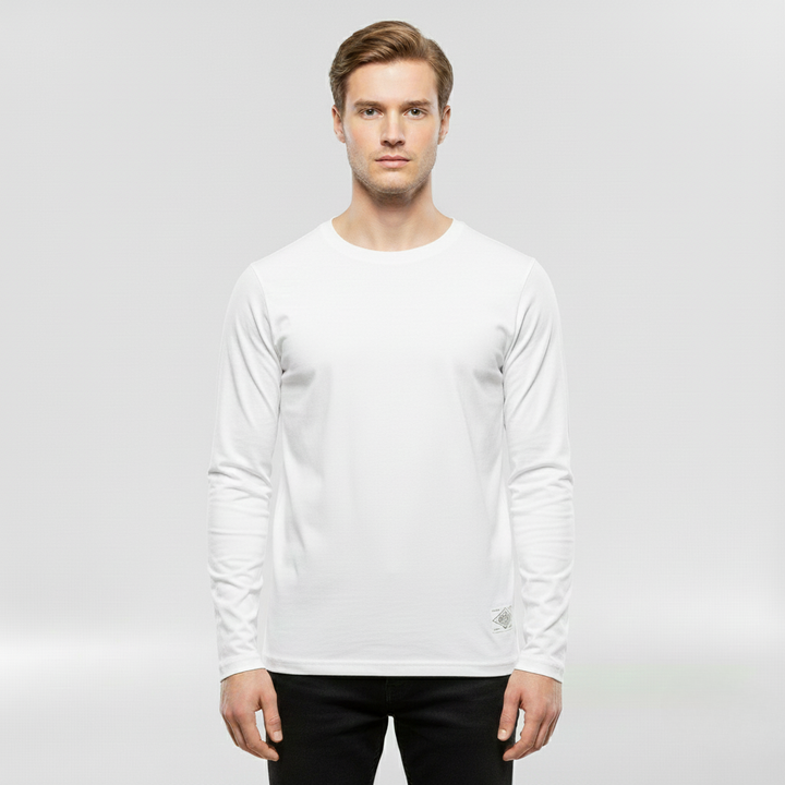 Męska koszulka z długim rękawem i okrągłym dekoltem na co dzień i do warstwowania