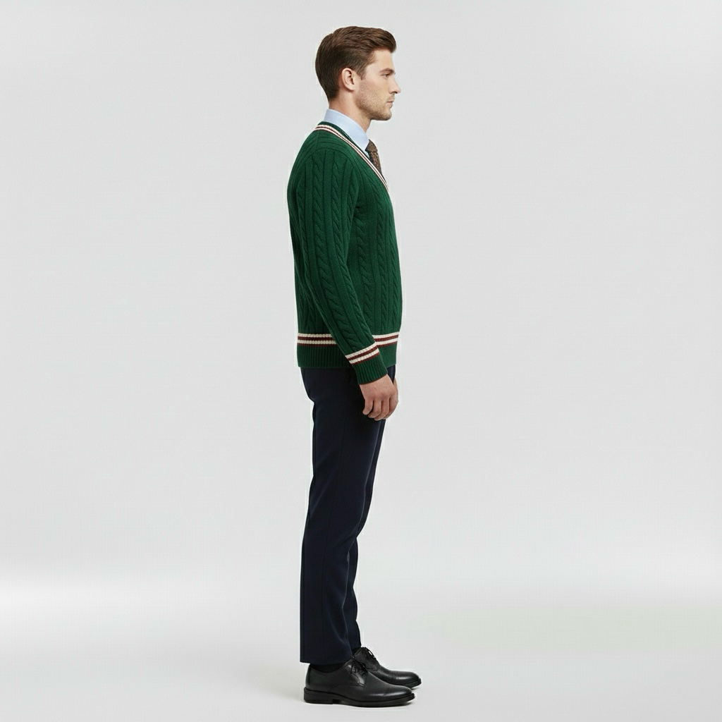 Strickpullover mit V-Ausschnitt für Herren mit kontrastierendem Rand