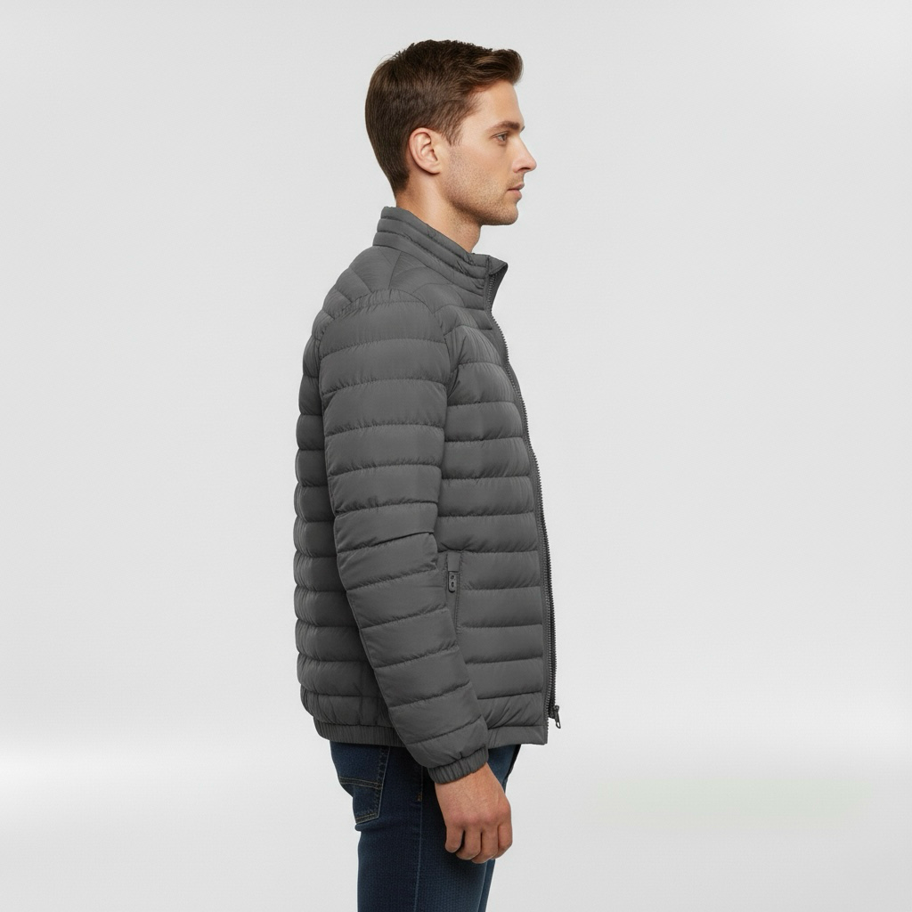 Geacă matlasată ușoară pentru bărbați cu guler înalt pentru iarnă