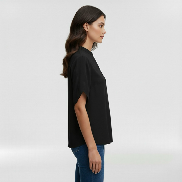 Camicia da donna con scollo a V e manica corta per uso quotidiano