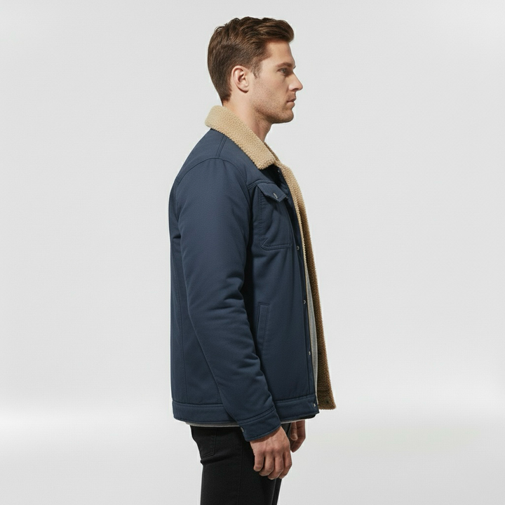 Pánská bunda s límcem z beránčí kožešiny a předním zipem pro chladné počasí
