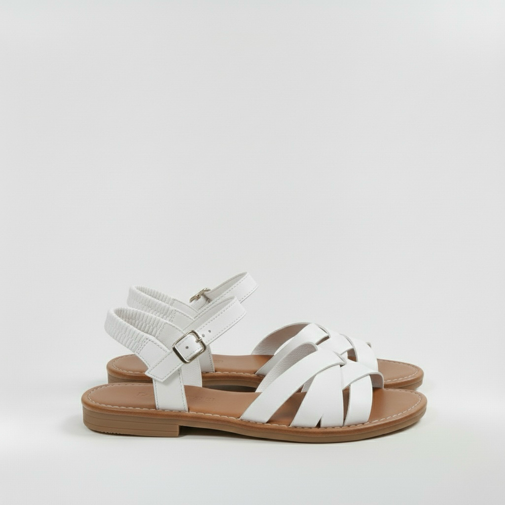 Flache Damensandalen mit breiten Riemen für den Sommer