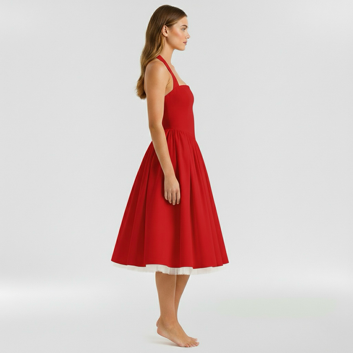 Abito midi da donna senza maniche e svasato per eventi